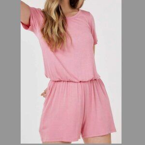 Women's Pink Shorts Romper Pockets Set NEW! L Large